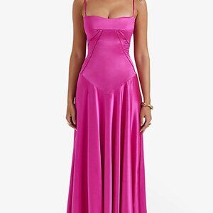 House of CB Anabella Fuchsia Lace-Up Satin Gown - NEVER WORN